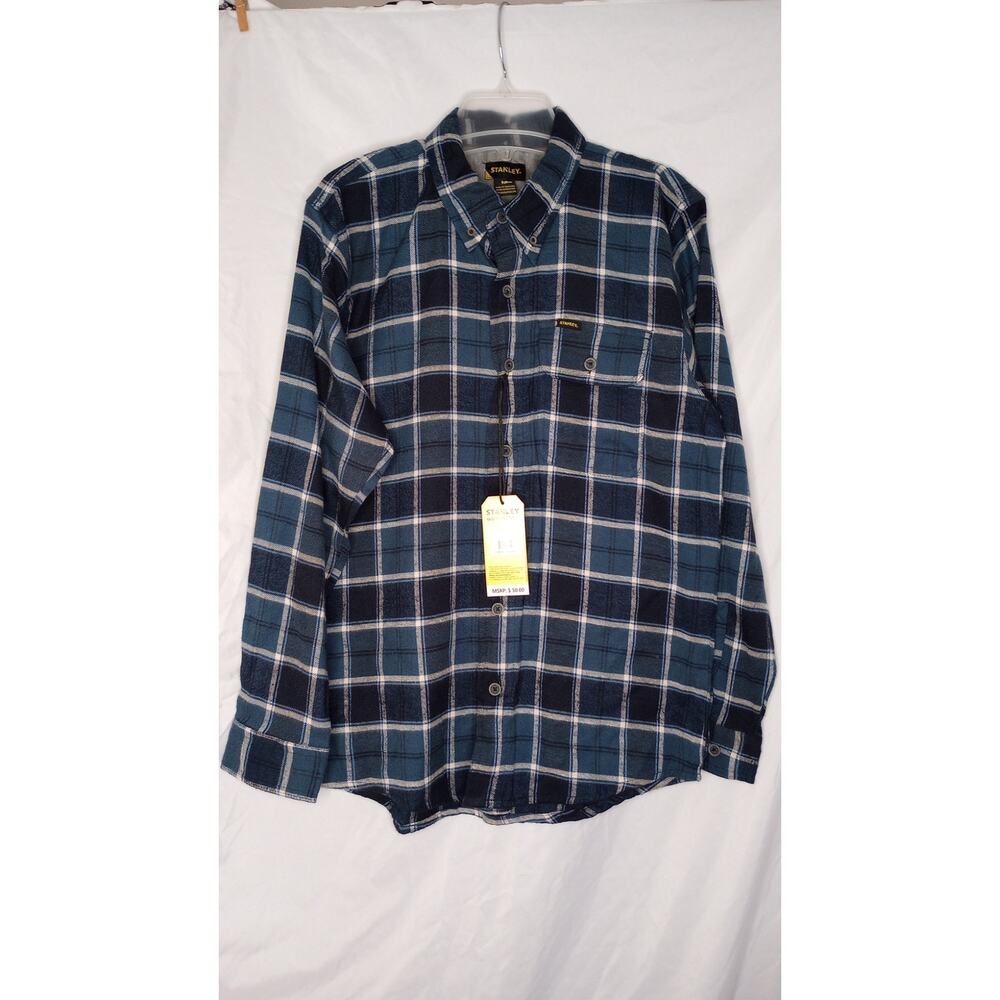 Stanley Blue & White Plaid Flannel Button Front Long Sleeve Shirt